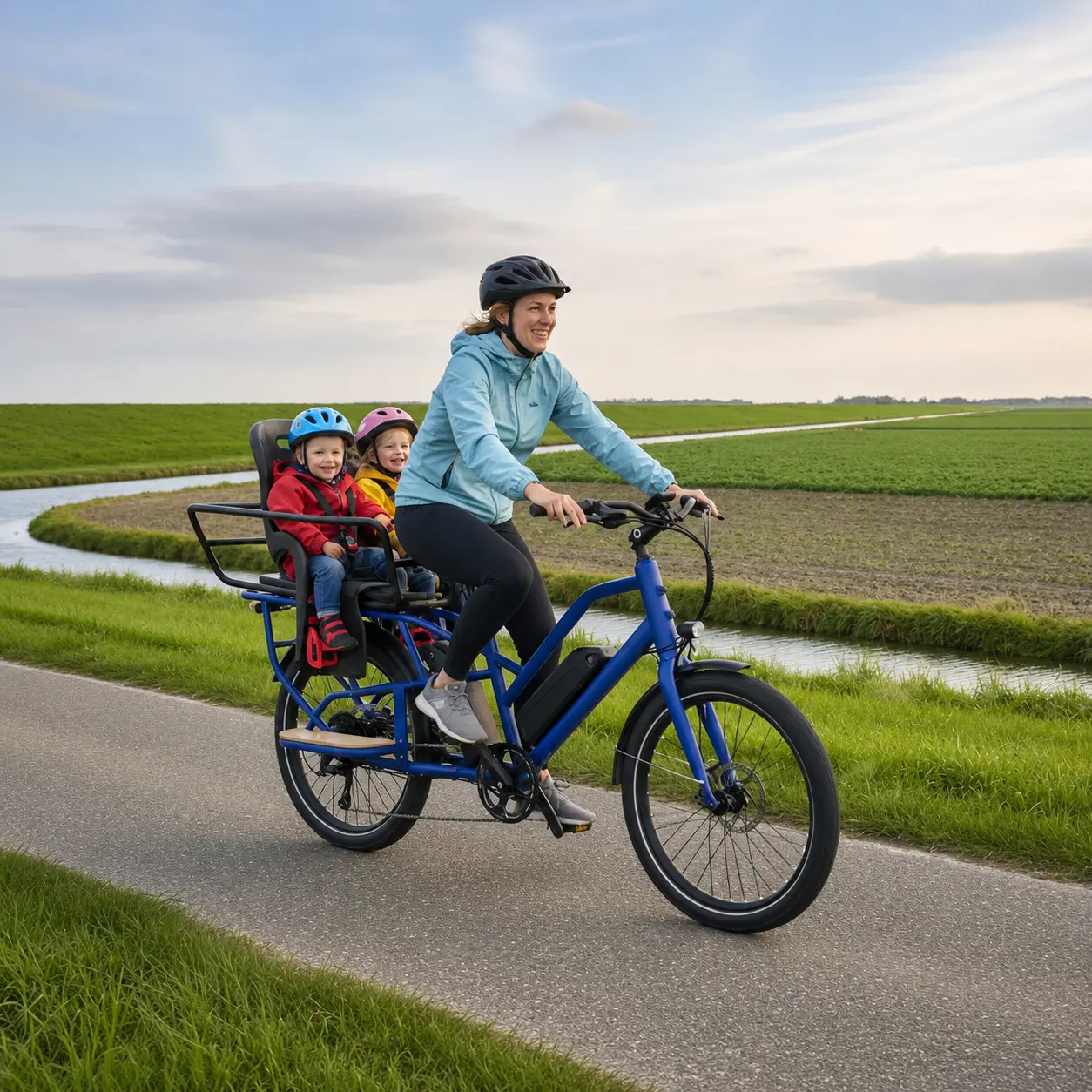 Longtail fiets met 2 batterijen en kinderzitjes